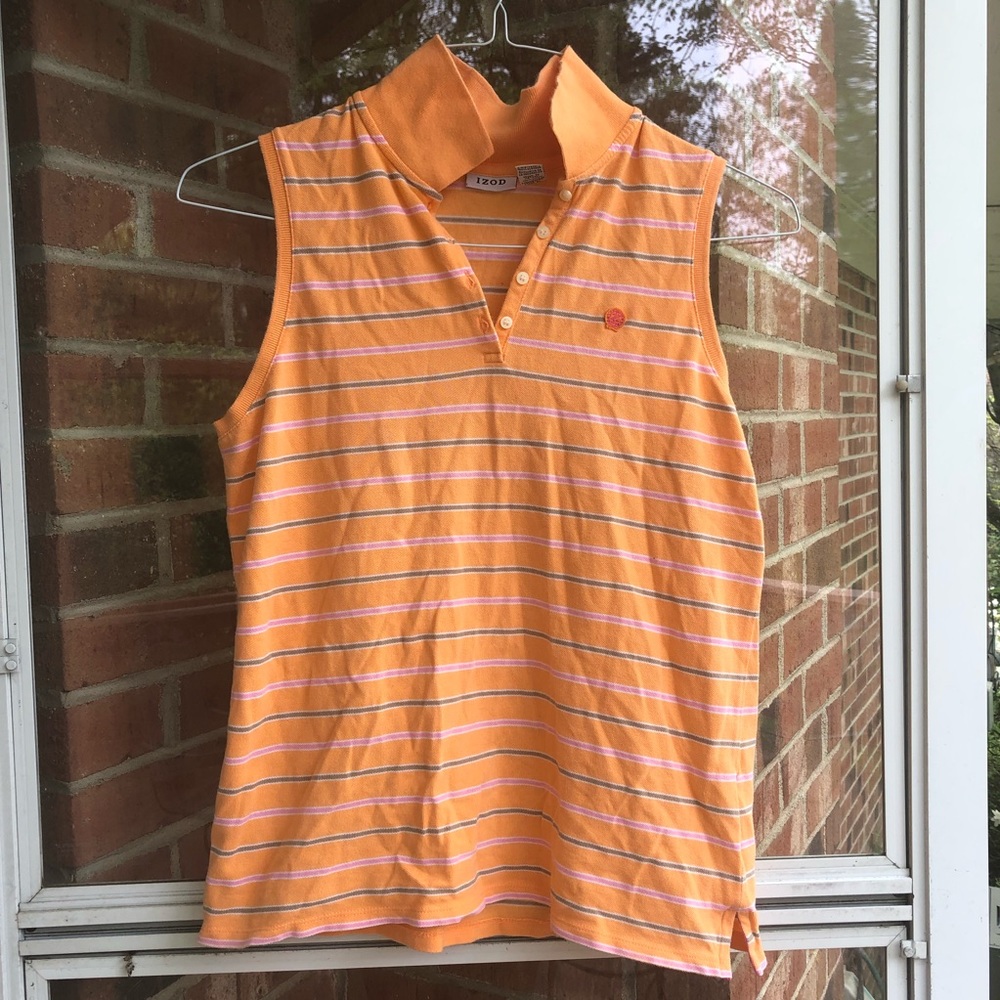 EUC orange Izod striped tank with collar